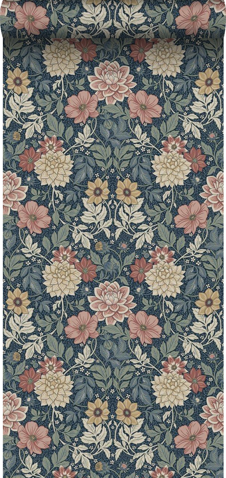 Tapeta vintage kwiaty w stylu secesyjnym ciemnoniebieskim - 53 cm x 10.05 m - BORASTAPETER