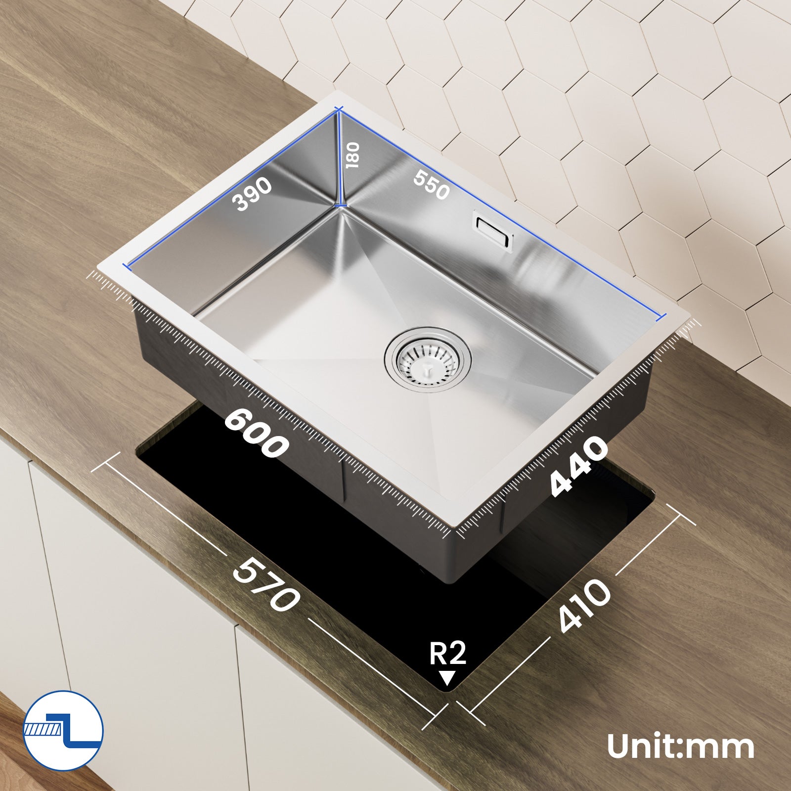 Cecipa MAX Évier 1 Bac 60×44×18CM Évier Cuisine Acier Inoxydable 304 Brossé avec Panier de Drainage(3 méthodes d'installation) - 6