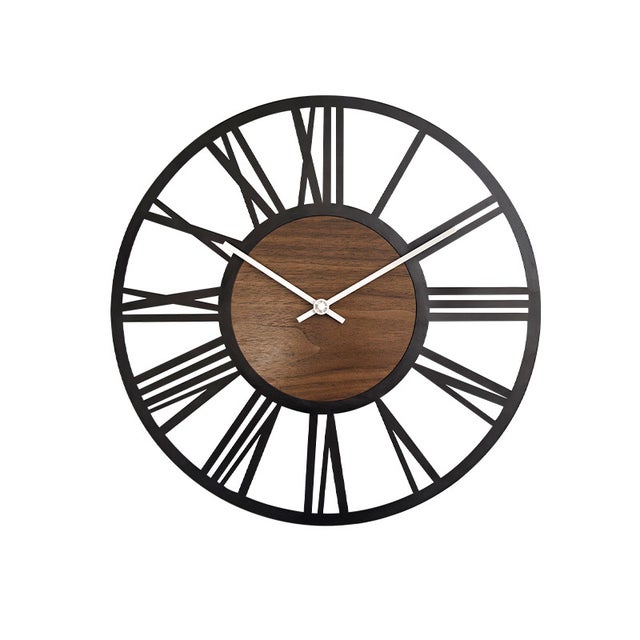 Grande horloge murale ronde en bois noir pour la décoration du salon, chiffres romains rétro,au jardin, au bureau, au café, 40 cm