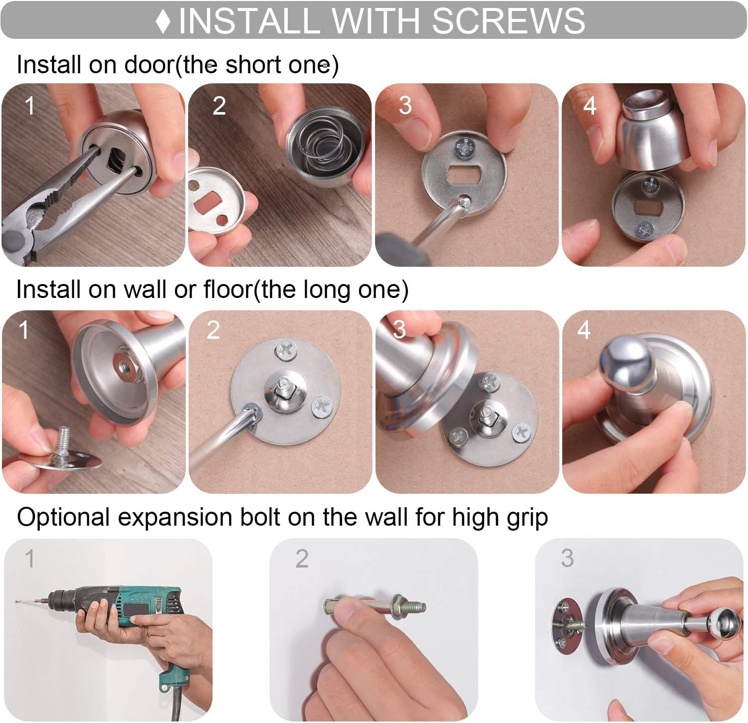 Fermaporta magnetico Soft-Catch in acciaio inox, fermaporta magnetico da parete (1 confezione) - 5