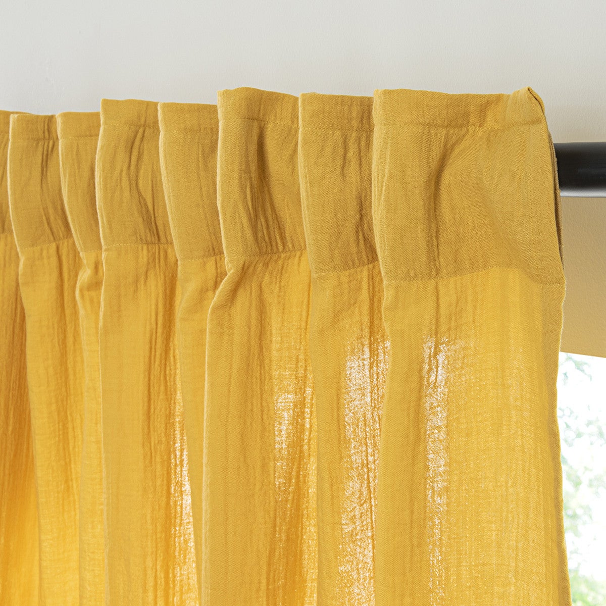Rideau uni en gaze de coton pattes cachées à l'unité 140x260cm jaune - 3