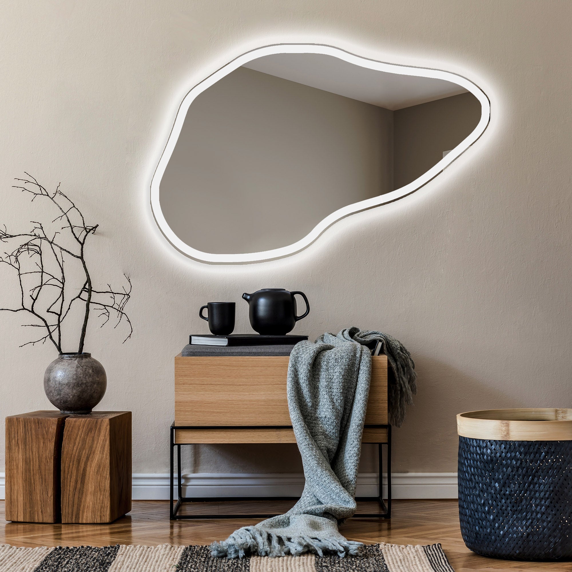 Asymetryczne Lustro z Podświetleniem LED Łazienka (144x94cm) Jasne Lustro z Podświetleniem | Chłodna Biel 7000K