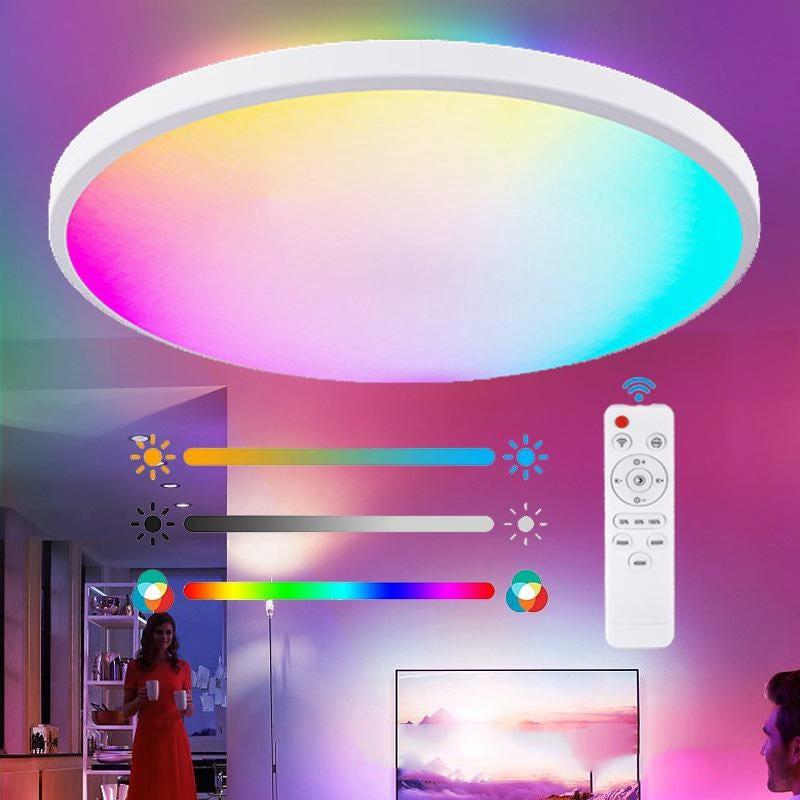 Lampa sufitowa LED RGB o zmiennej intensywności 24 W z pilotem do sypialni, salonu, pokoju dziecięcego, okrągła 30 cm