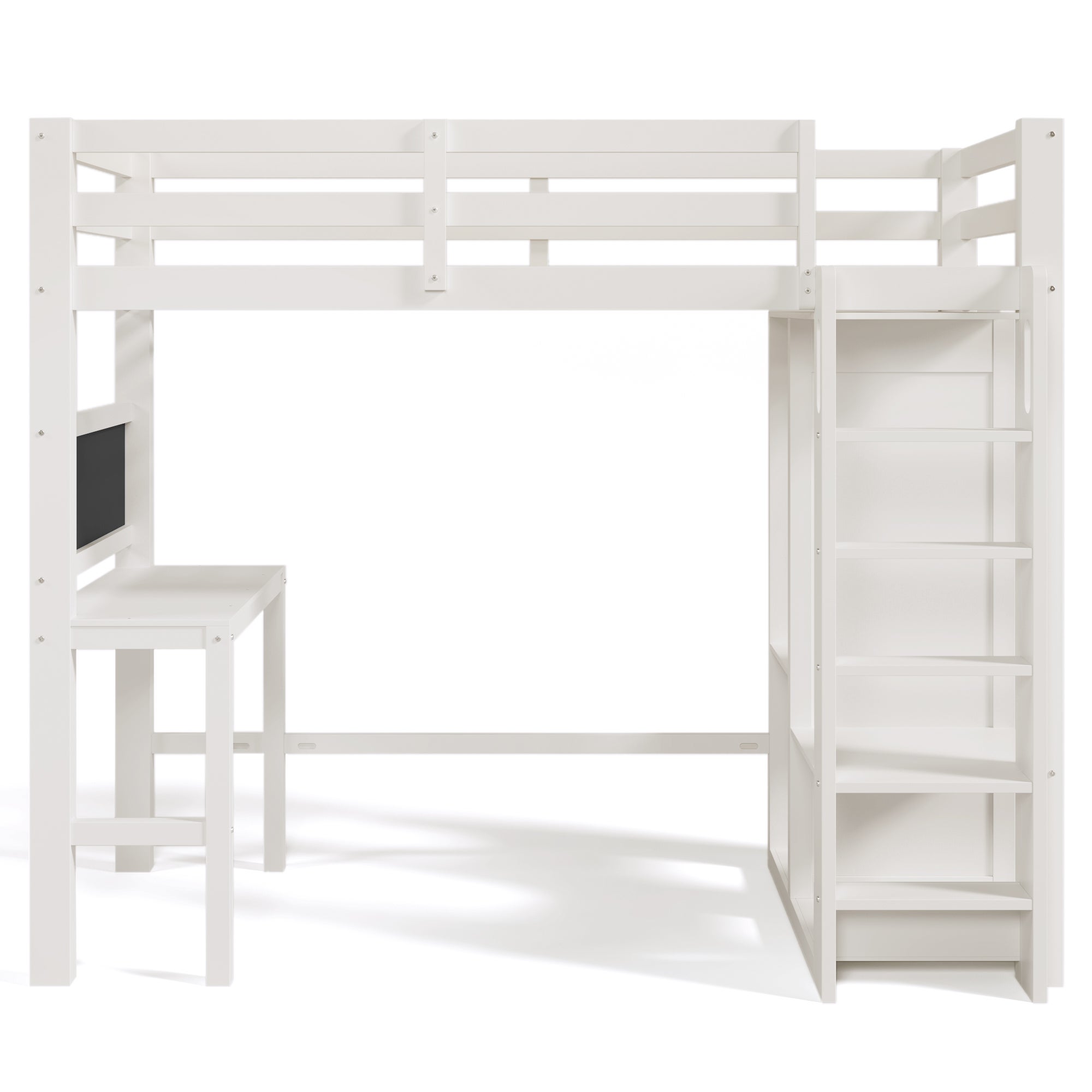 Lit mezzanine 90x200 cm en bois de pin - avec bureau, armoire et étagères - Blanc - 4