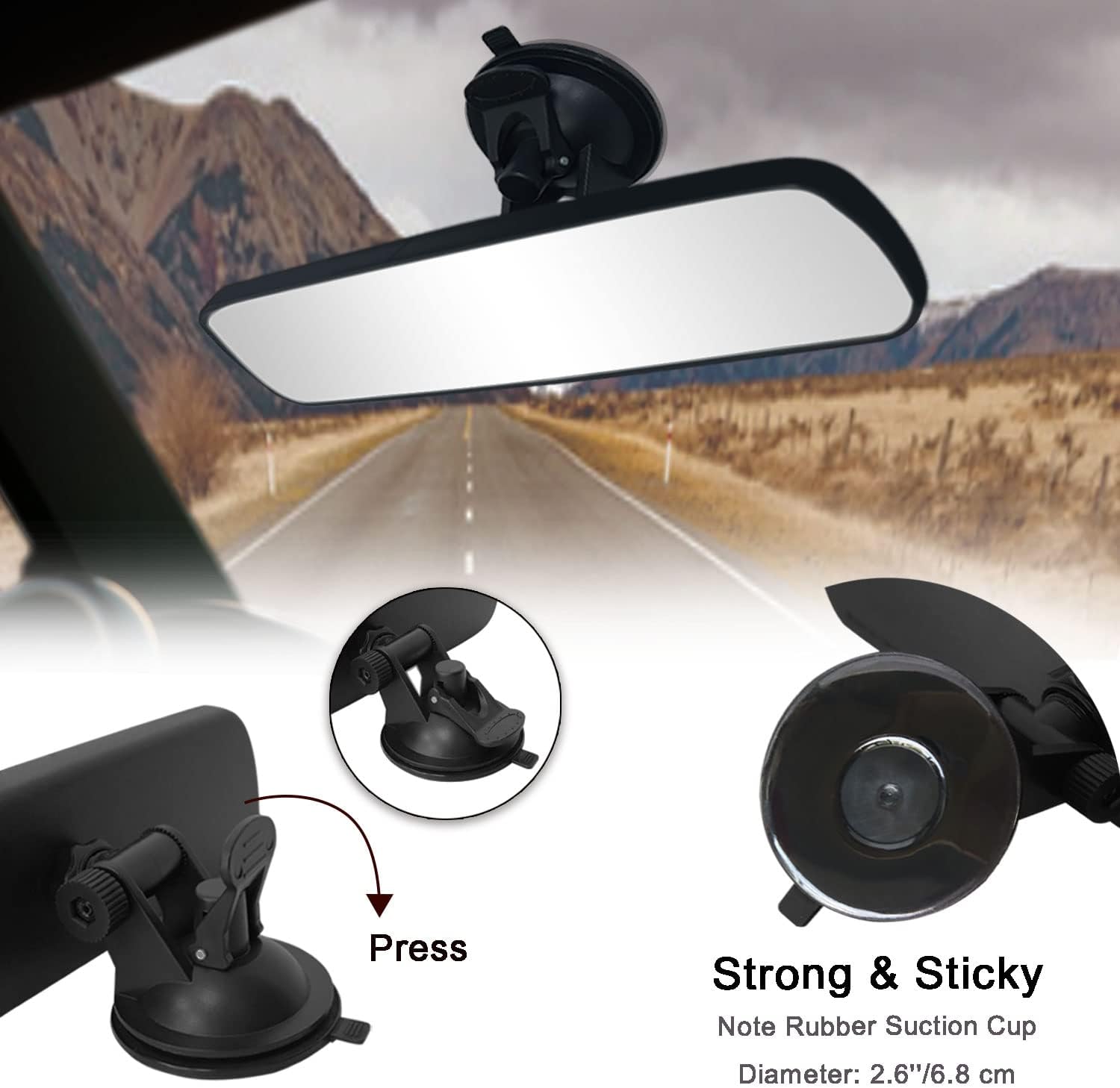 Specchietto Retrovisore Interno Auto Grandangolare 270x80 Mm - Convex Universale Con Clip Regolabile - Per Auto, SUV, Camion