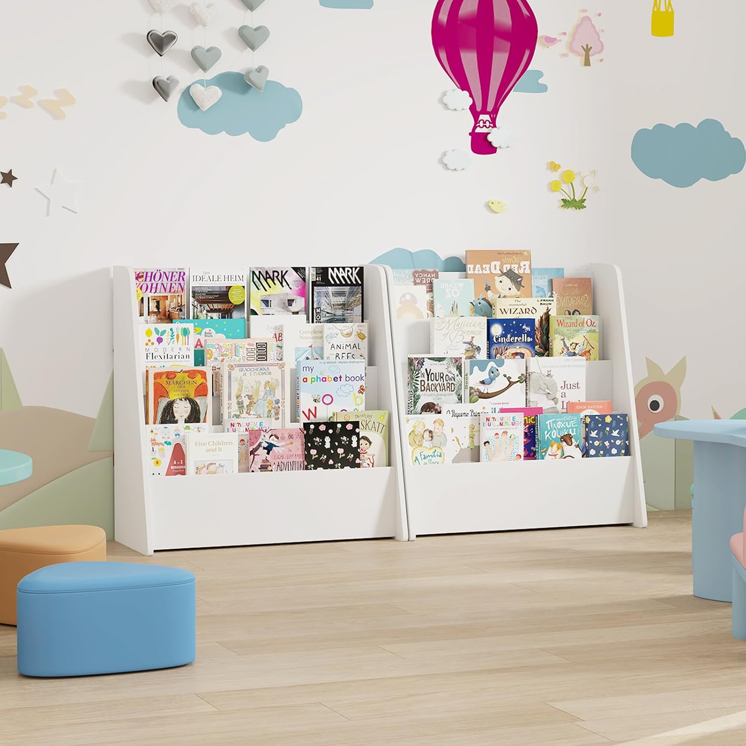Estante infantil em madeira com 4 níveis, estante com compartimentos abertos, expositor Estante para Quarto Infantil (Branco) - 9