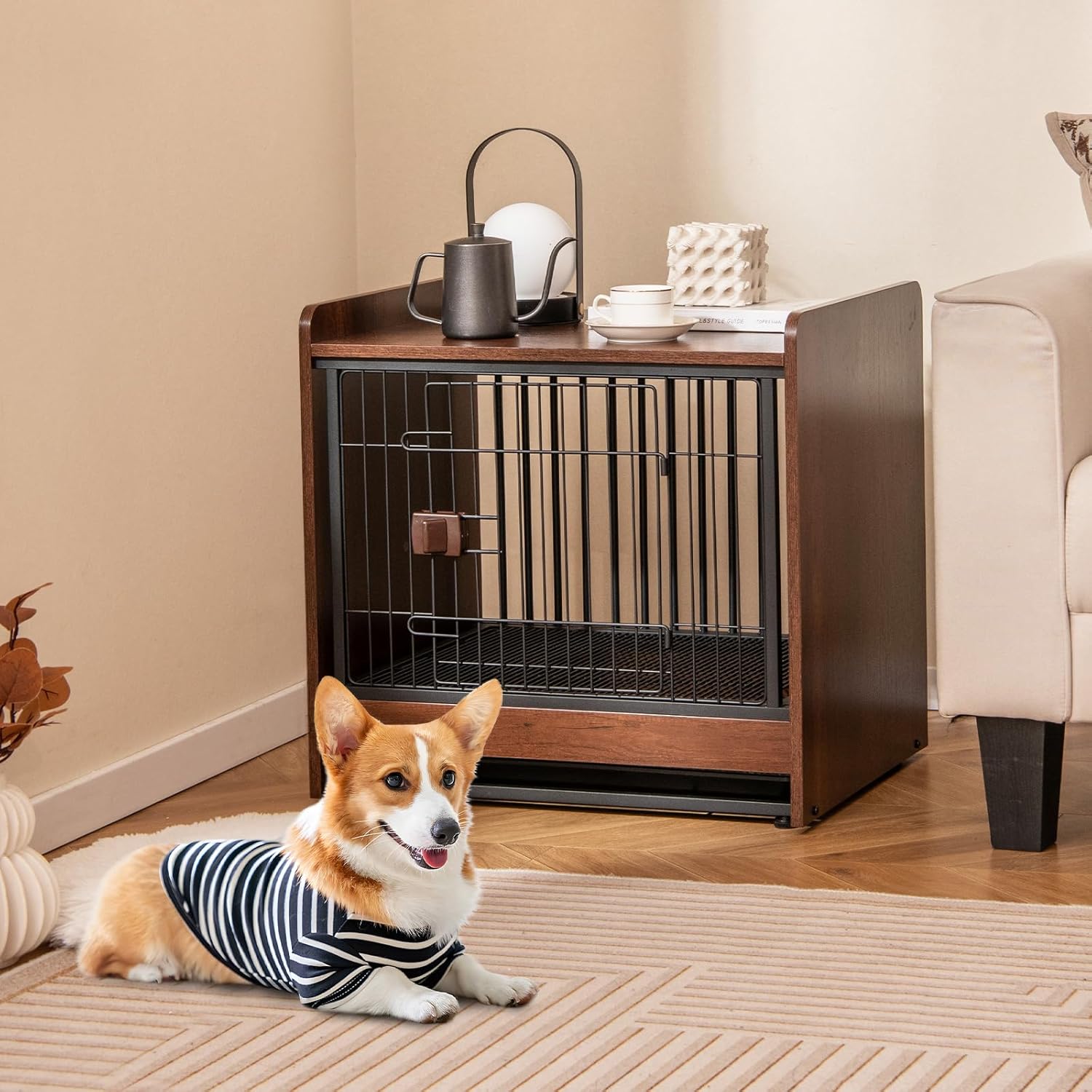 Jaulas para Perros, Casa para Perros Diseño 2 en 1 con Bandeja Extraíble, Puerta Bloqueable, Jaula Interior para Perros con Mesa Lateral para - 2
