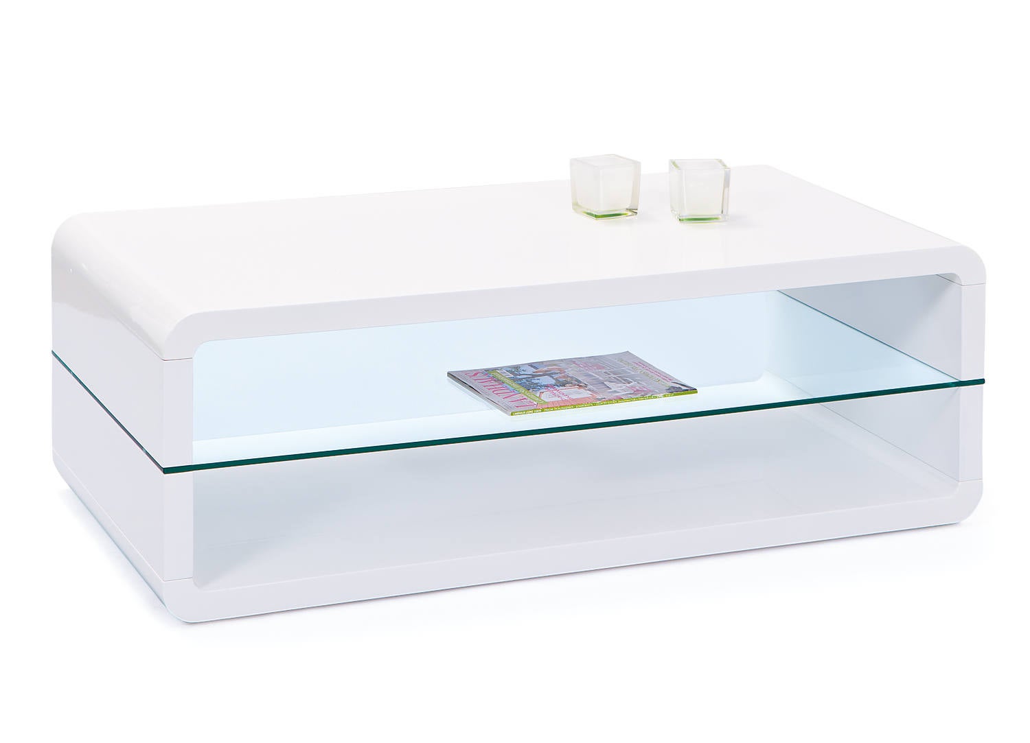 Table basse ludique en MDF laqué blanc et verre trempé | Leroy Merlin