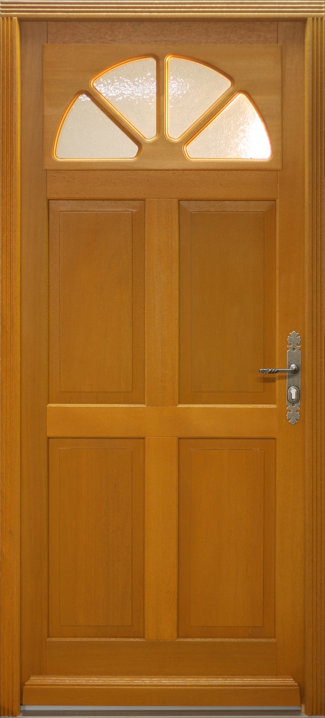 Porte D'entrée Bois Vitrée Ferji, H215 X L90 Cm Côte Tableau P.gauche Gd Menuiseries