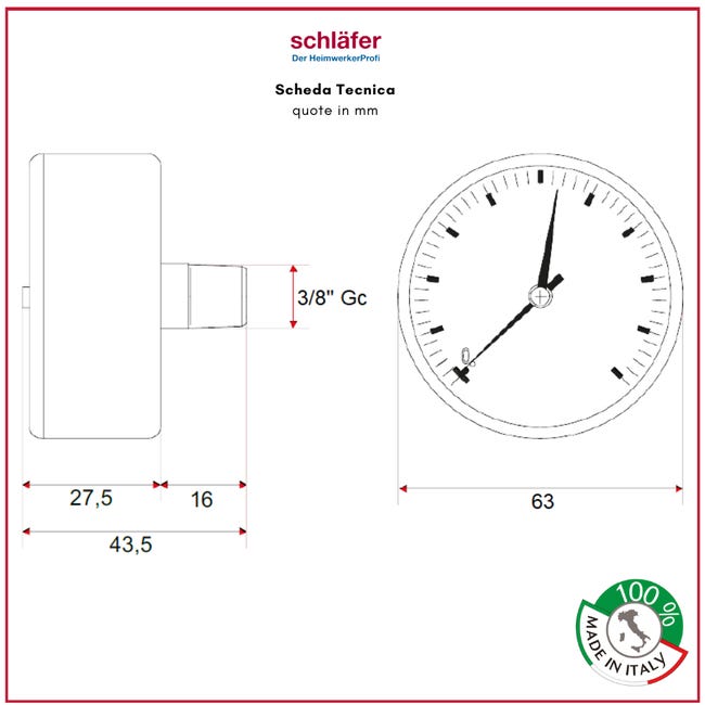 Manometro Idraulico Schläfer 0-10 Bar - Per Gonfiaggio Gomme E Impianti - Foto 7