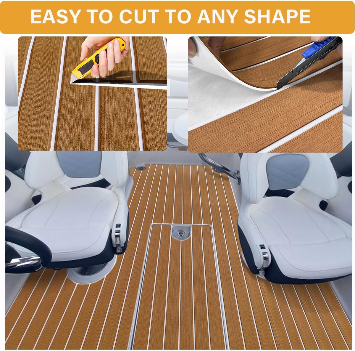 GAOUSD Tapis De Sol EVA Auto-adhésif Pour Bateau – Revêtement Antidérapant Imitation Teck, 239 X 89 Cm – Pour Pont, Yacht, Caravane – Facile à Poser Et à Nettoyer
