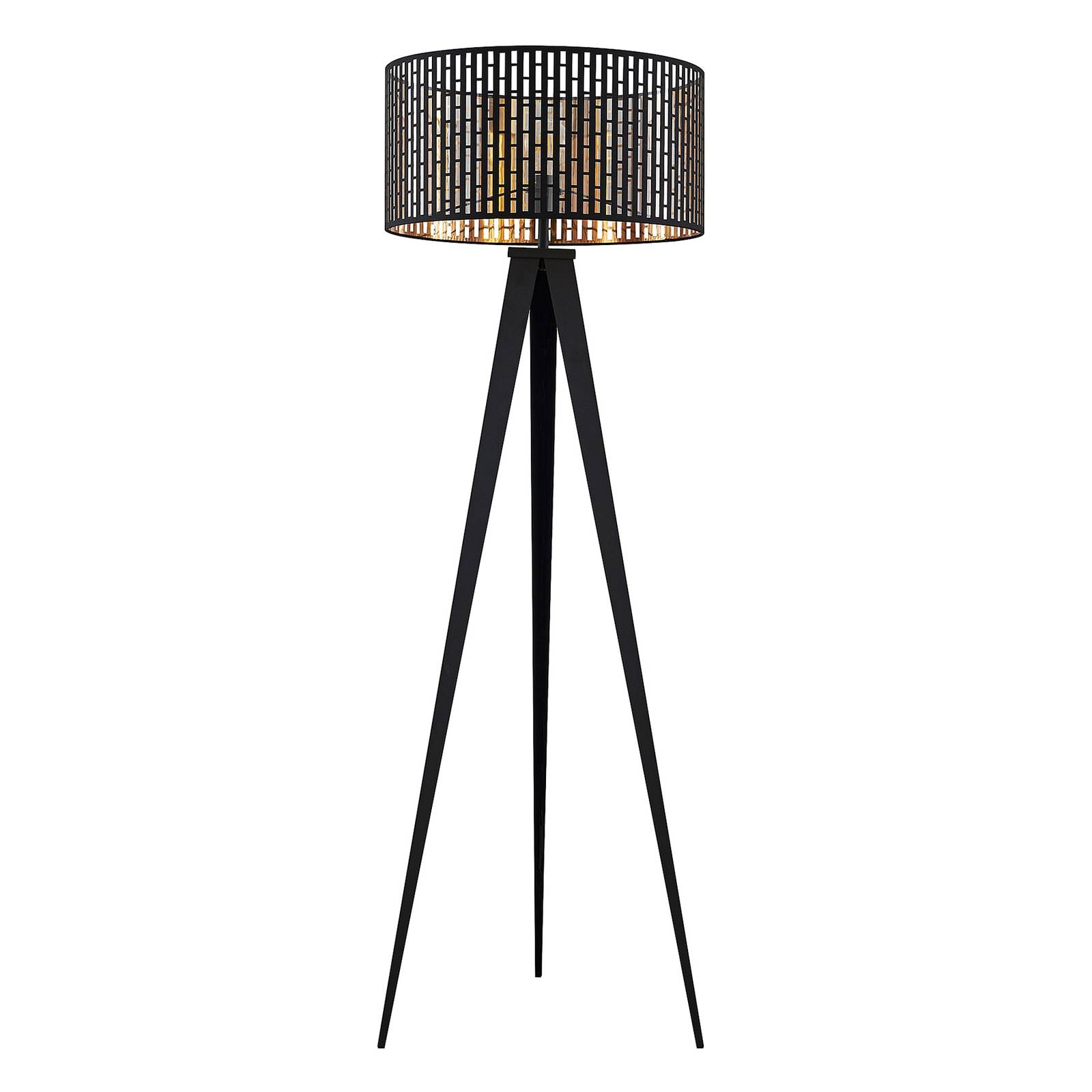 Lindby lampe sur pied Thoralf, trépied, noir, textile, Ø50cm ...