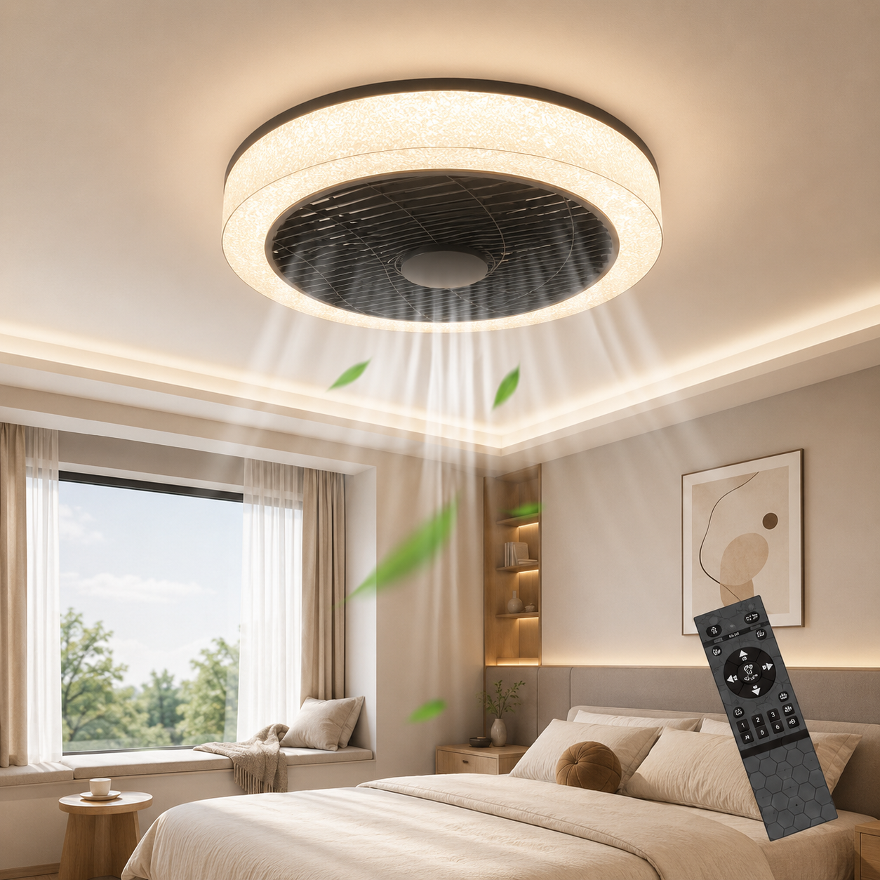 NETTLIFE Lampowentylator LED 39,5cm 34W Cichy Pilot Timer Ściemnialny CCT 3000-6000K Nowoczesna Lampa Sufitowa z Wentylatorem do Salonu Sypialni