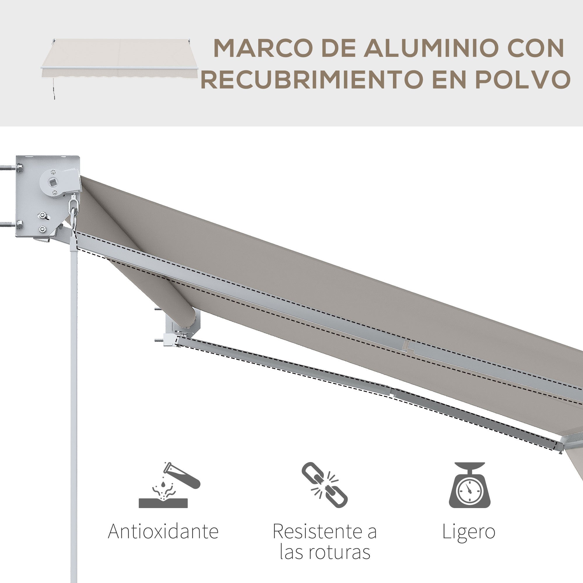 Toldo Manual Retrátil Outsunny Creme Branco Poliéster 280g/m² e Alumínio 200x295cm - 7