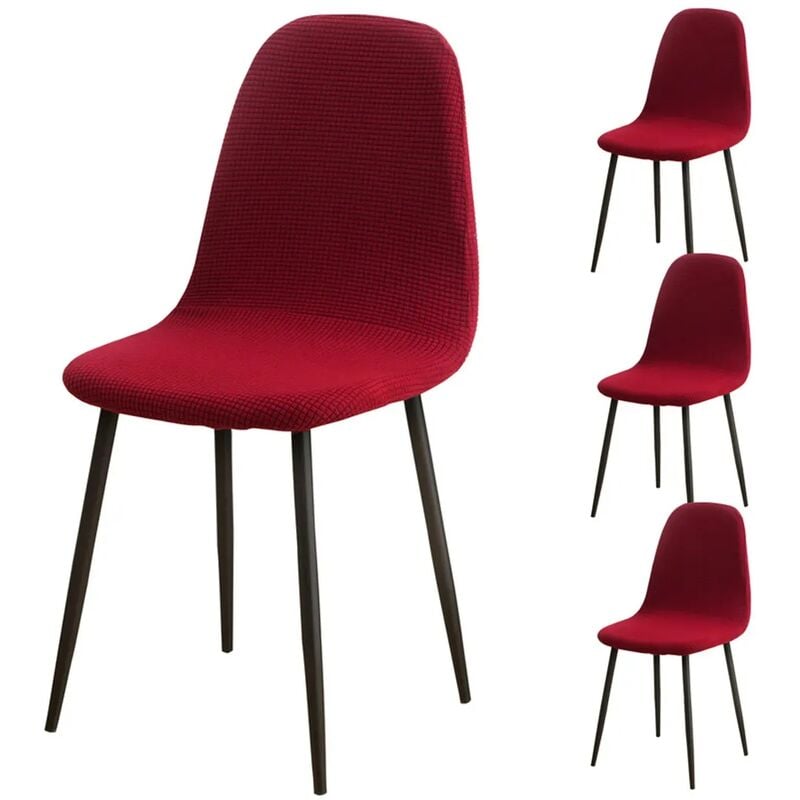 Zestaw 4 czerwonych pokrowców na krzesła do jadalni z elastycznego żakardu w kolorze bordowym