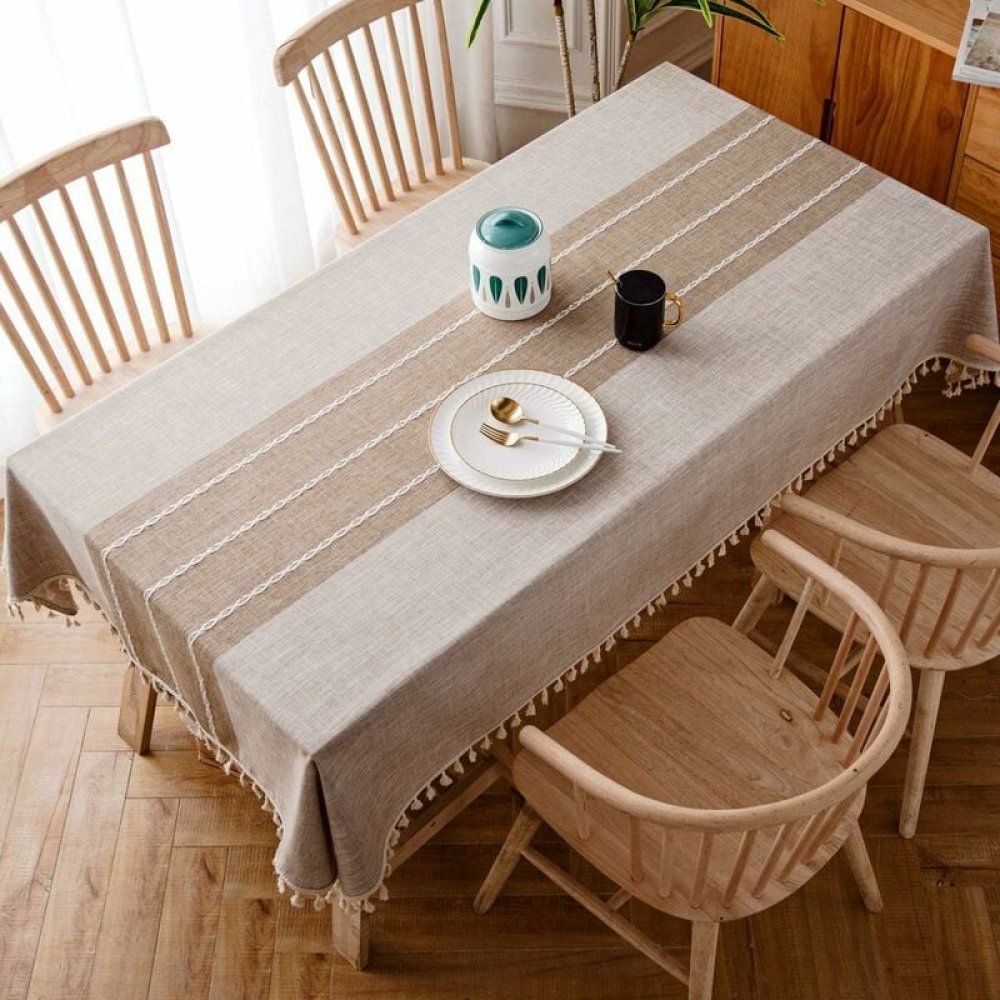 Obrus polibawełniany z frędzlami, odpowiedni do restauracji, ogrodu, 1 sztuka, 90x90cm, brązowy