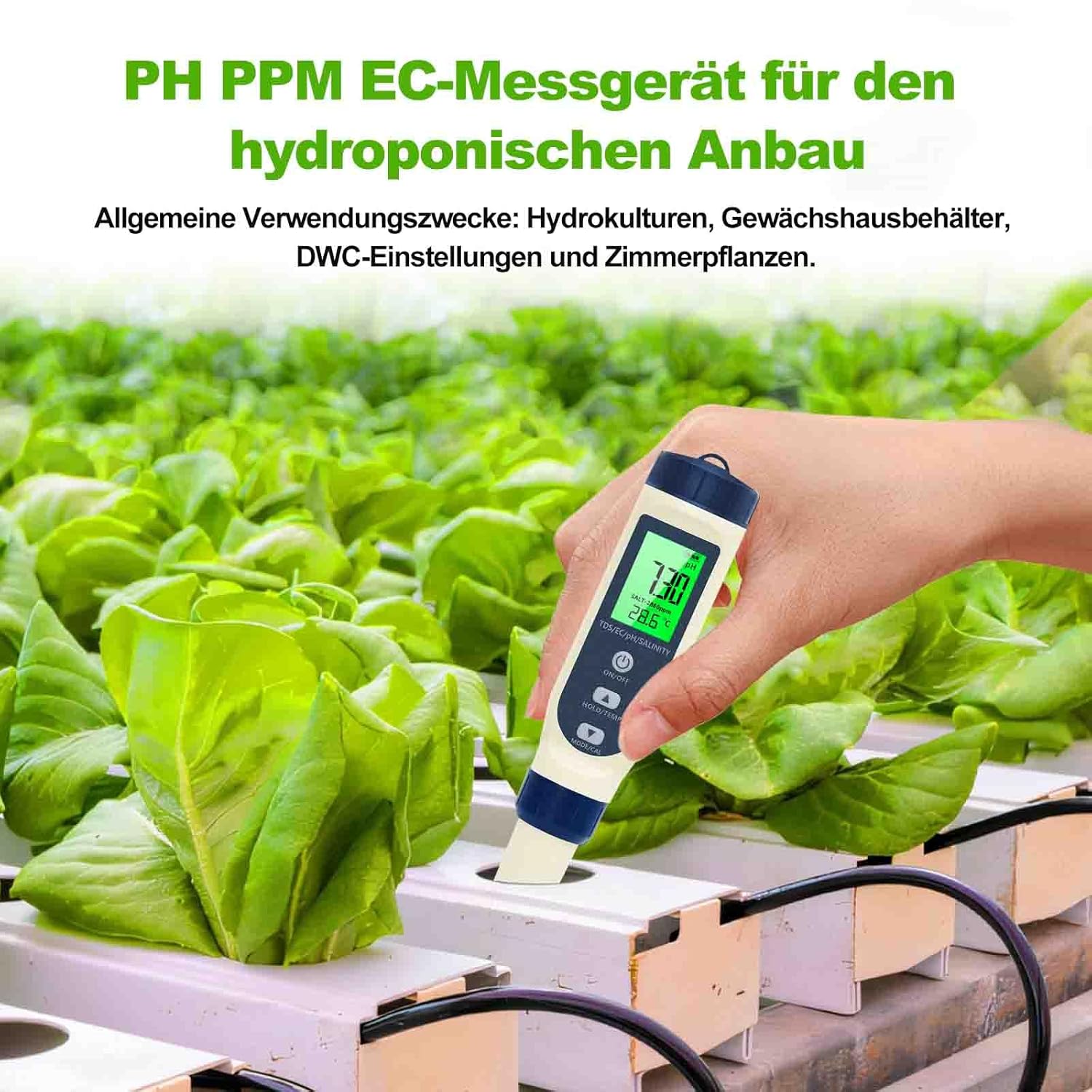 Testeur de pH 5 en 1 avec écran LCD, pH/TDS/EC/salinité/thermomètre,testeur d'eau de haute précision - 4