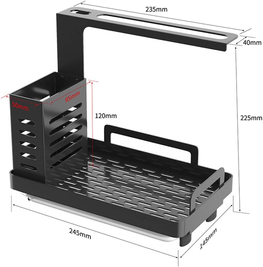 Organizer Da Cucina In Acciaio Inox 304 Per Lavello, Porta Spugna Con Vassoio Antigoccia E Scarico, 21x9x9 Cm, Argento