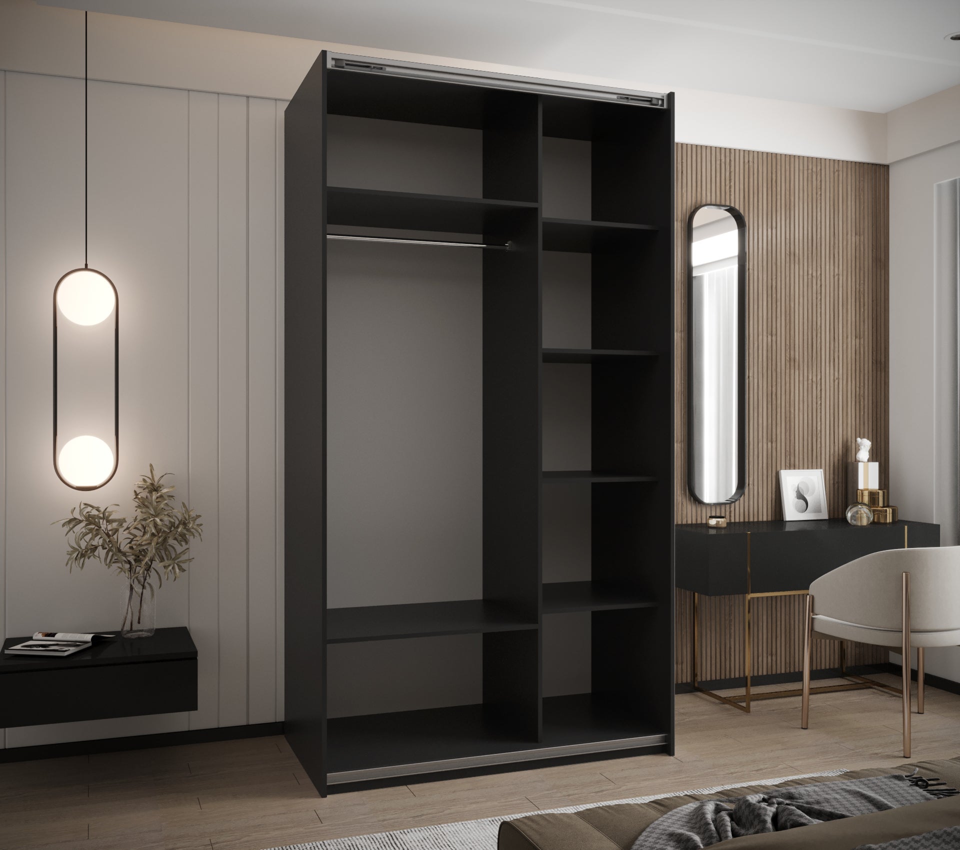 Szafa przesuwna wysoka Lux 3 140 x 64 x 245,5 cm czarny + artisan + u. czarny - Abiks Meble - 2