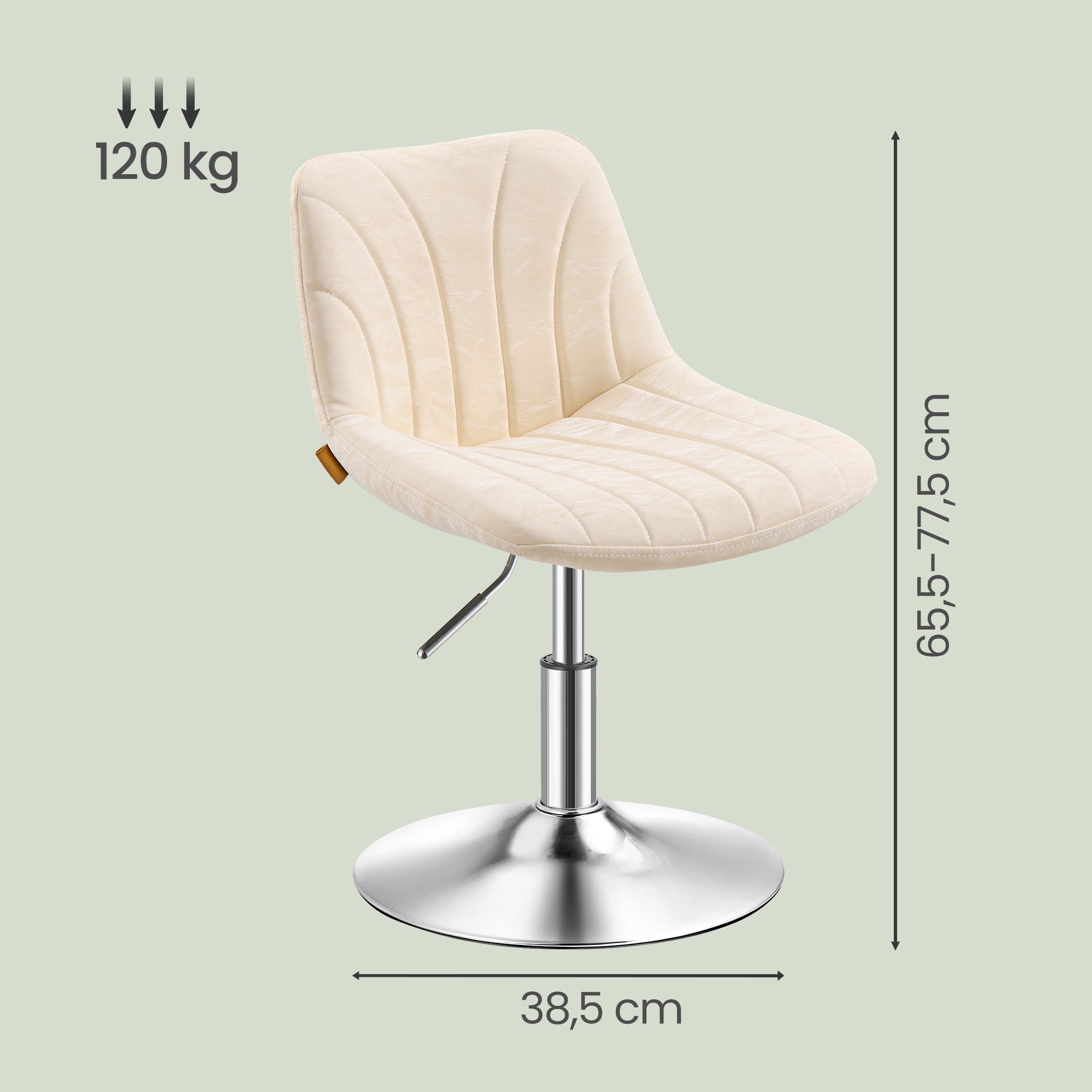 Tabouret Coiffeuse avec Dossier, Chaise Ergonomique Réglable, Cuir PU, 43 x 46,5 x 65,5-77,5 cm, Blanc - 5