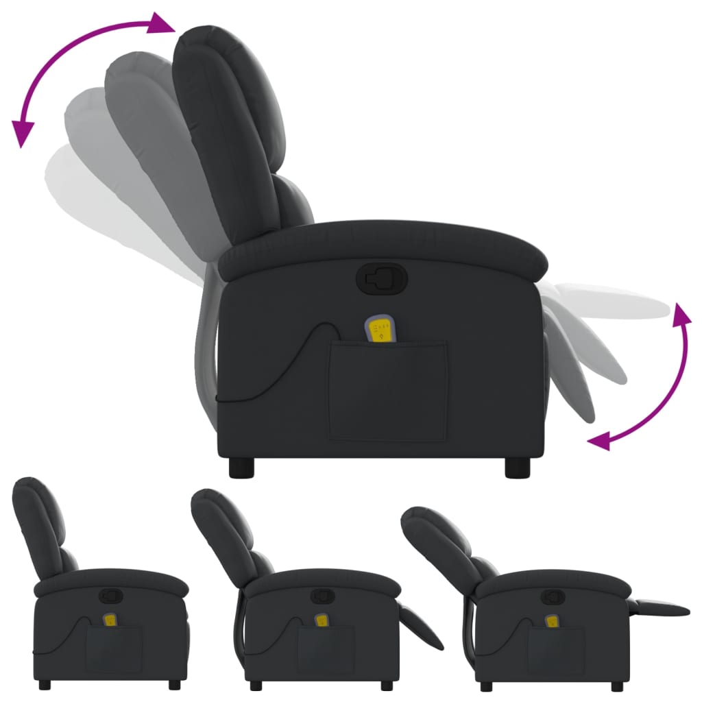 Fauteuil de Salon，Chaise，Fauteuil de massage inclinable noir cuir véritable - 5