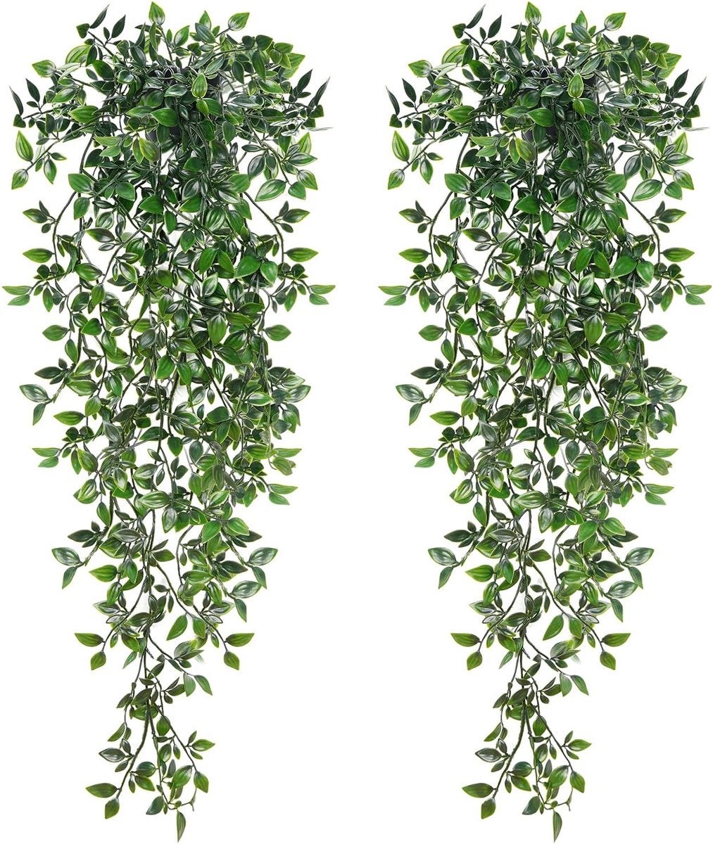 Plante artificiale suspendate, 2 plante artificiale suspendate în ghiveci, viță de vie mandala artificială, plante suspendate pentru raft de perete