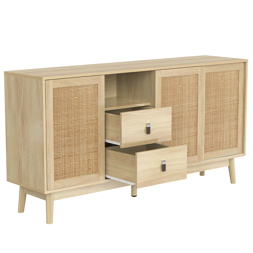 Buffet avec 3 portes coulissantes en rotin véritable et 2 tiroirs - 3