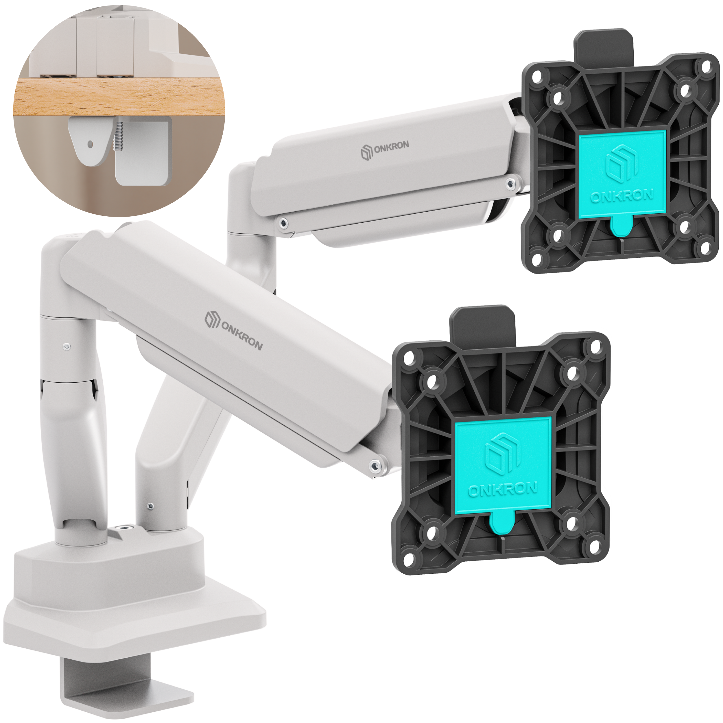 ONKRON Podwójne Ramię do Monitorów 13–32", 10 kg na ramię, Uchwyt na Dwa Monitory VESA 75x75 i 100x100, Biurkowe Ramię z Mechanizmem Gazowym,G160-BW