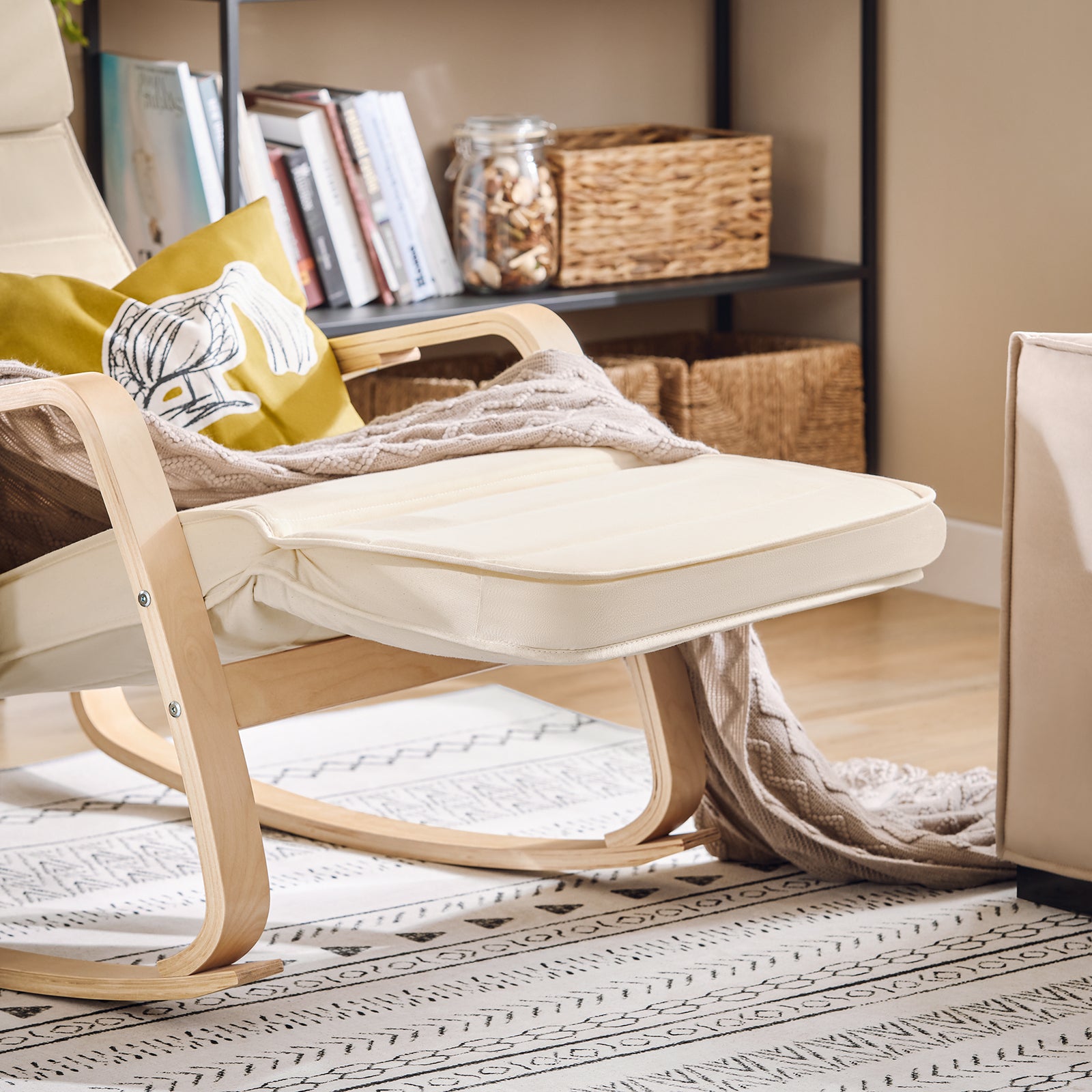 Silla de Relax Mecedora con Reposapiés Ajustable Sillón de Relax Beige FST16-W SoBuy ES - 4