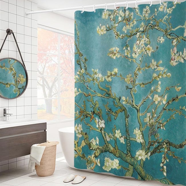 Tenda da doccia con fiori astratti, decorazione artistica floreale per Tenda da doccia con fiori astratti, decorazione artistica floreale per
