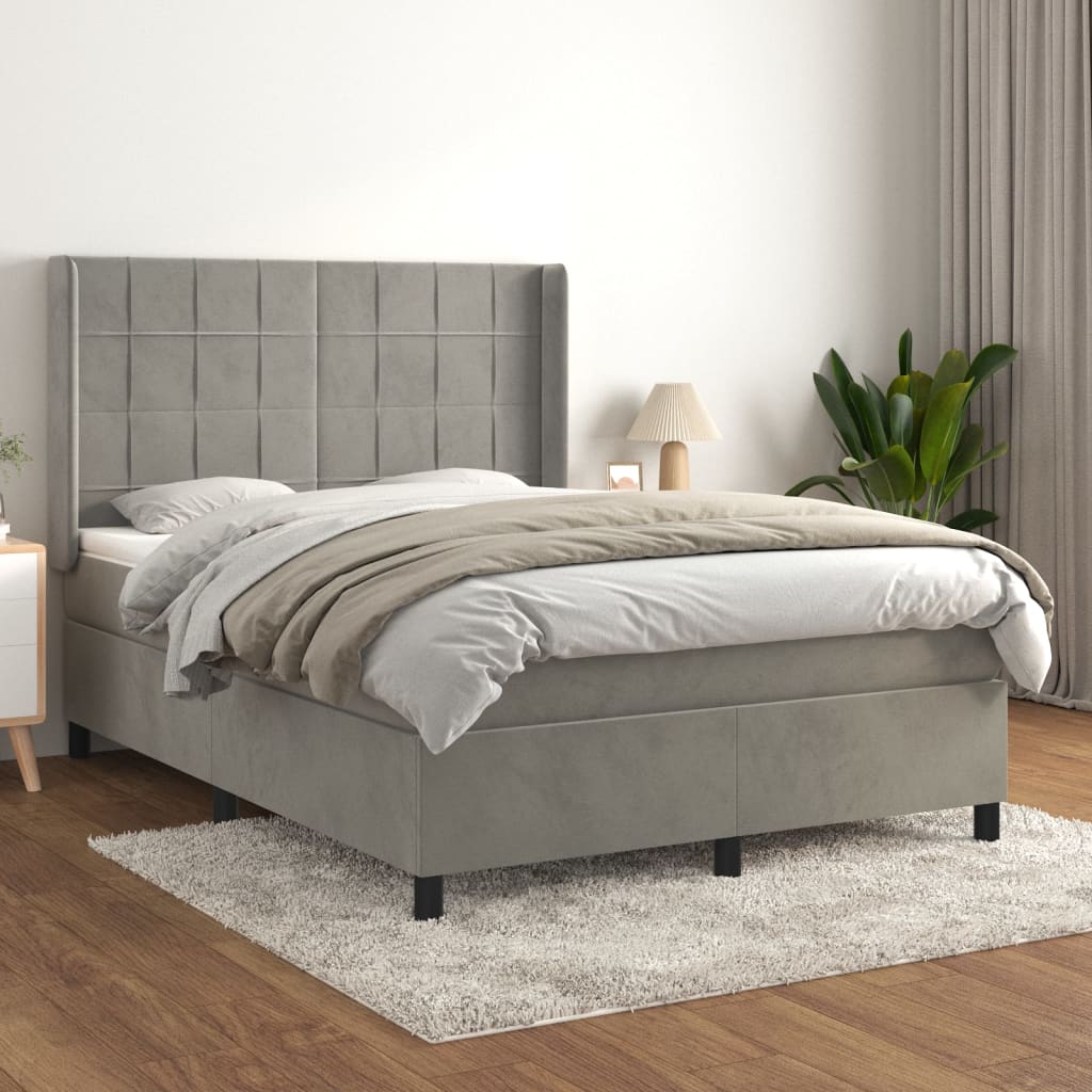 Mina Sommier Tapissier 160x200cm Gris - 26 Lattes, Pieds 20cm, Tissu Microfibre - Montage Facile, Sans Matelas