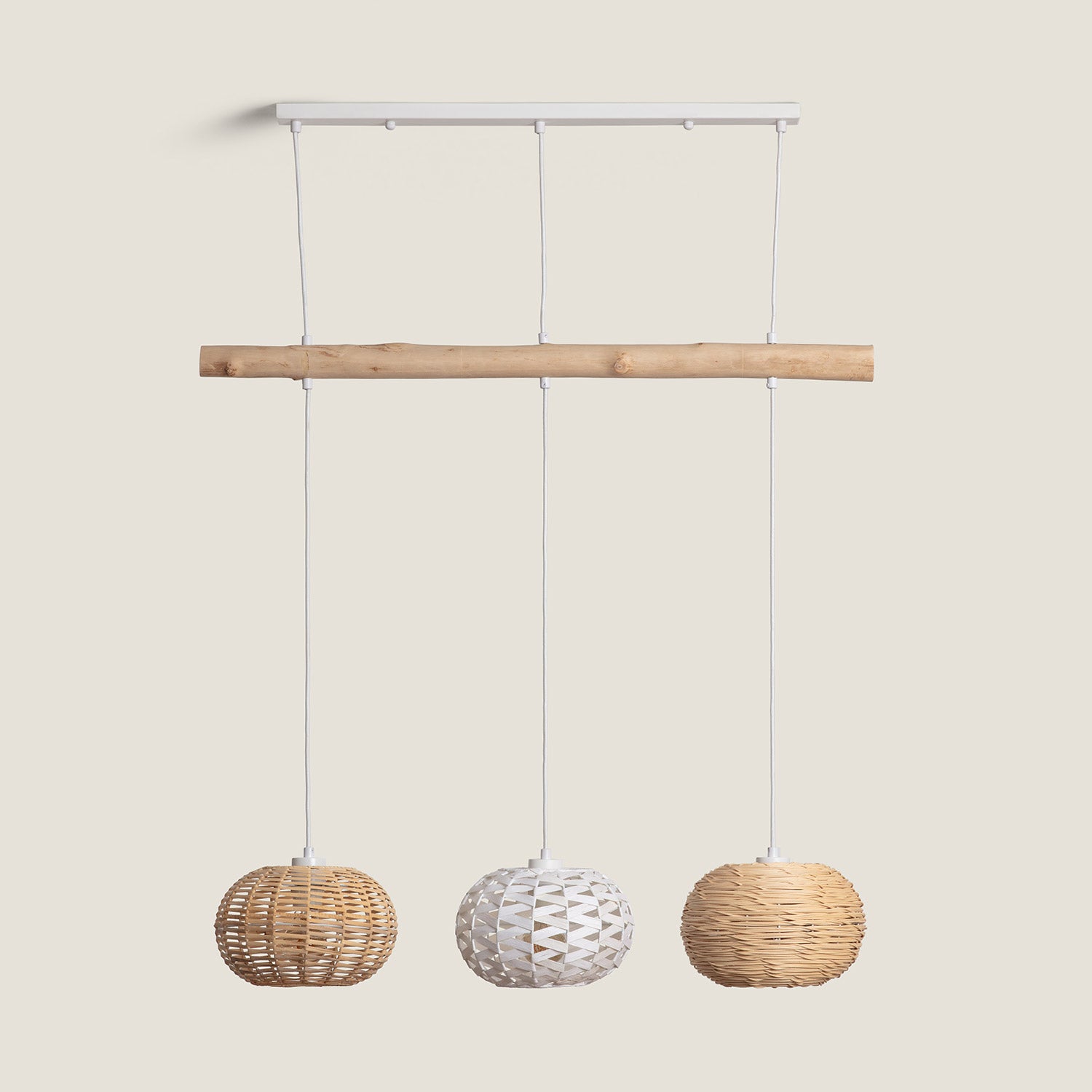 Ledkia lighting - lámpara colgante ratán y madera linfen | diseño boho-chic | compatible con bombillas e27 | cable y altura ajustables | ip20