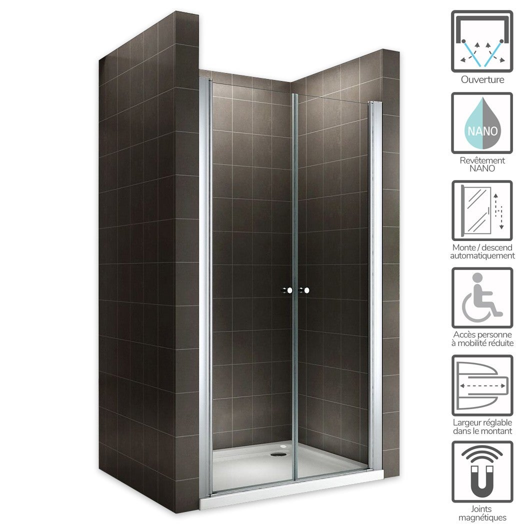 GINA Porte de douche H 195 cm largeur réglable 104 à 108 cm verre transparent - 2