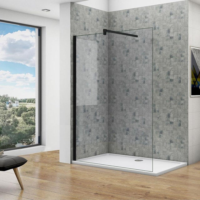 Océan Paroi De Douche 150x200cm En Noire Mat Paroi À L'italienne En 8mm Verre Anticalcaire Livré Avec Une Barre De Fixation 140cm En Noire Mat