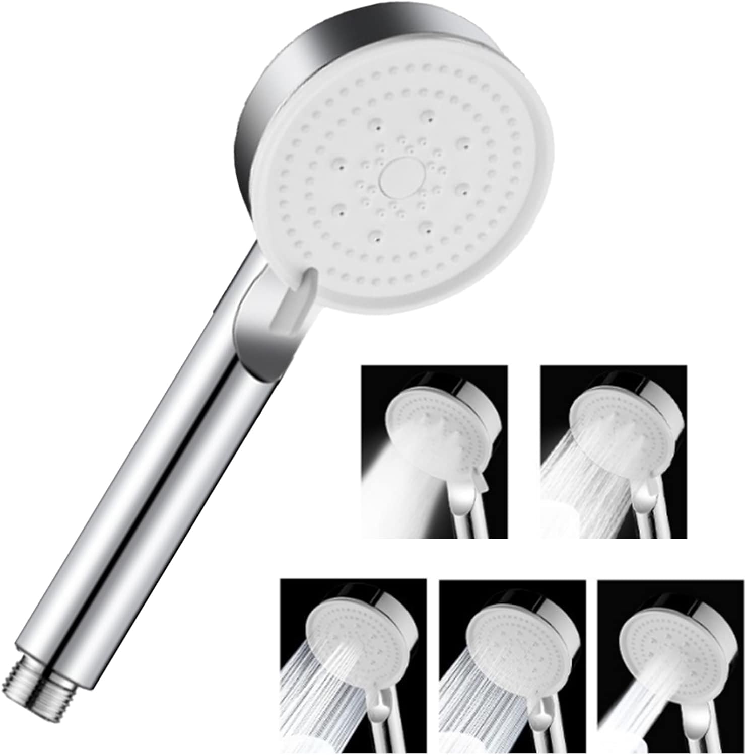 Soffione doccia ad alta pressione, soffione doccia a risparmio idrico OUYLAF con tubo flessibile da 1,5 m e supporto, 4 modalità regolabili per il bagno, pulsante di arresto dell'acqua per soffione do
