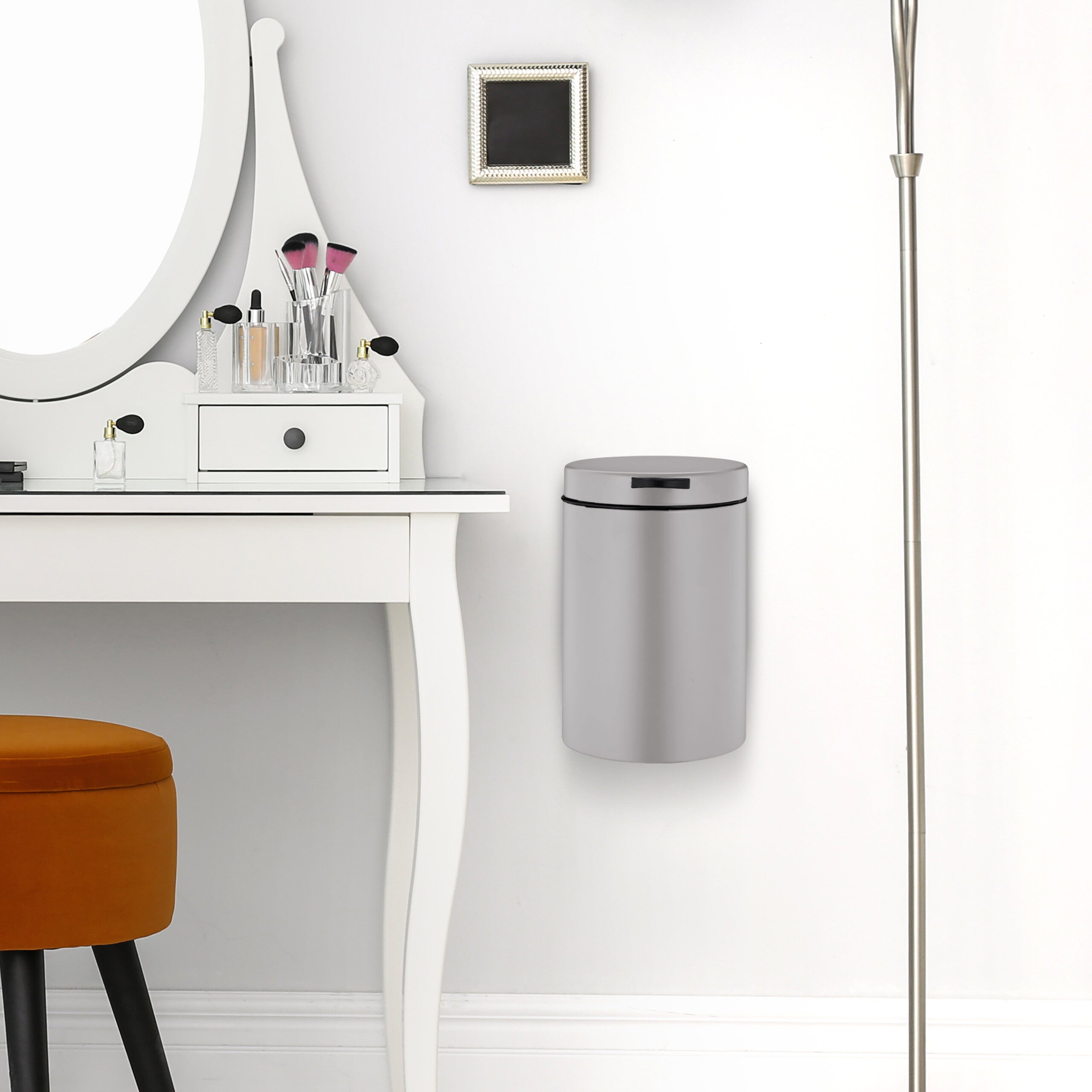 Relaxdays Cestino da Bagno da Muro, 3 L, Chiusura Automatica, Secchio Interno Estraibile, Bidone in Acciaio Inox, Beige - 2