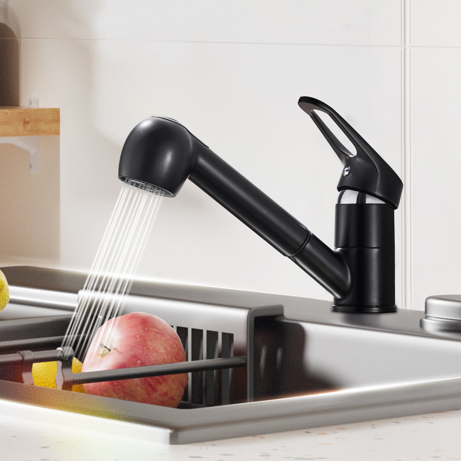 LOVHAUS Wyciągana Bateria Kuchenna z Podwójną Głowicą Natryskową, Bateria Zlewozmywakowa Obrotowa 360°, Bateria Kuchenna WysokociśnieniowaLOVHAUS