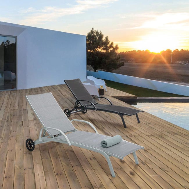 Olmeta - Set Di 2 Lettini Prendisole Reclinabili Con Ruote Grigio Olmeta M25012544 - Foto 5