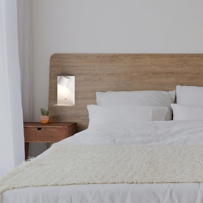 Aplique De Pared LED Con USB – 6W, Orientable, Para Cabecero De Cama, Color Blanco
