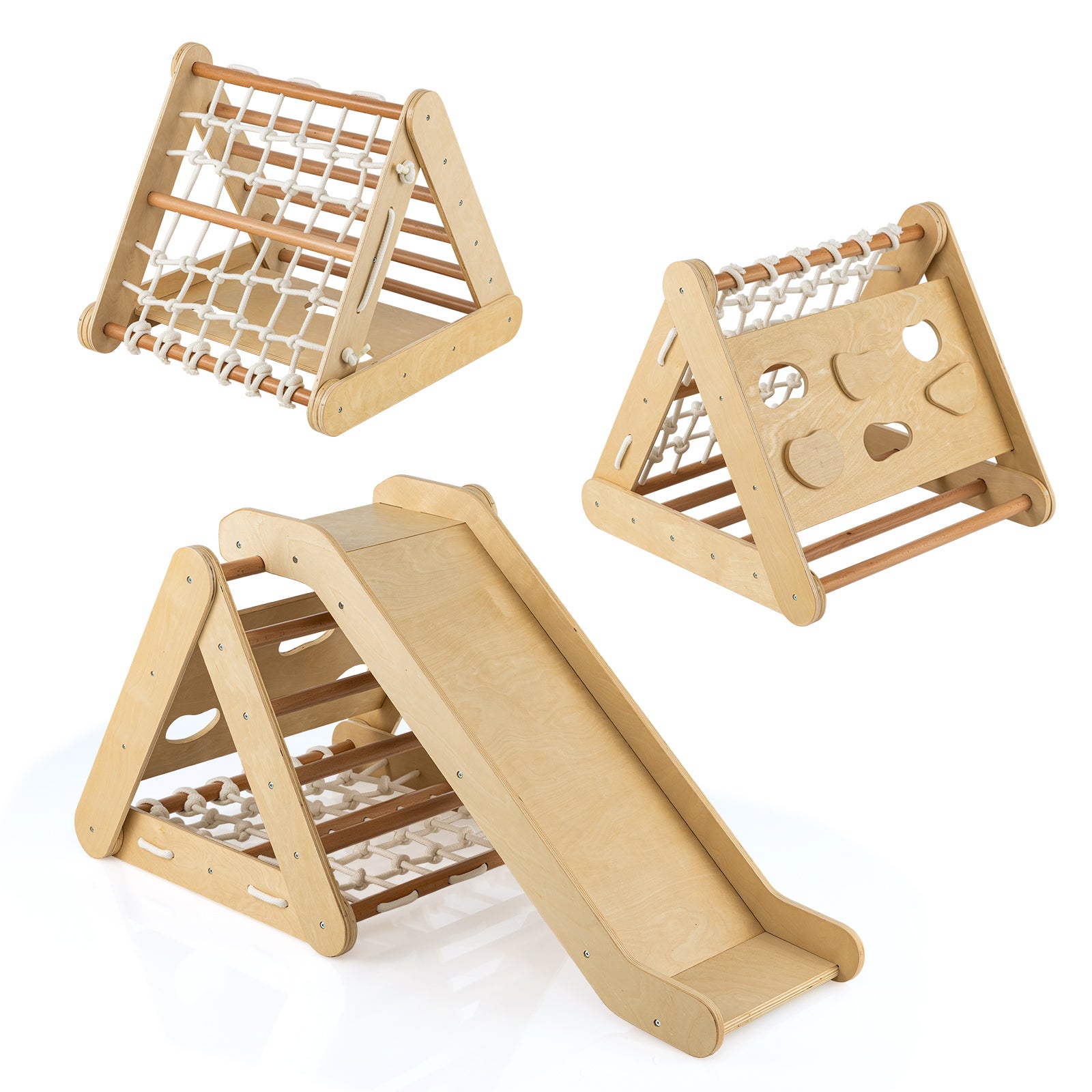 4 w 1 Trójkąt do wspinaczki dla dzieci ze zjeżdżalnią, regulowane nachylenie, obciążenie 50 kg dla dzieci powyżej 1 roku życia, brązowy