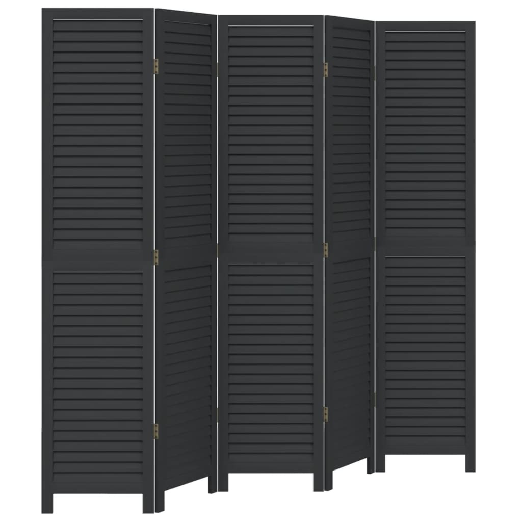 Biombo separador de 5 paneles | biombo divisor | paravientos madera maciza paulownia negro cfw50659