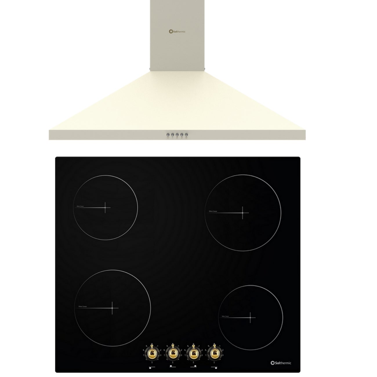 Solthermic Negra/Crema Conjunto Placa Vitro Pvtc60 4 Fuegos 60Cm + Campana H60p-C 60Cm - Imagen 2