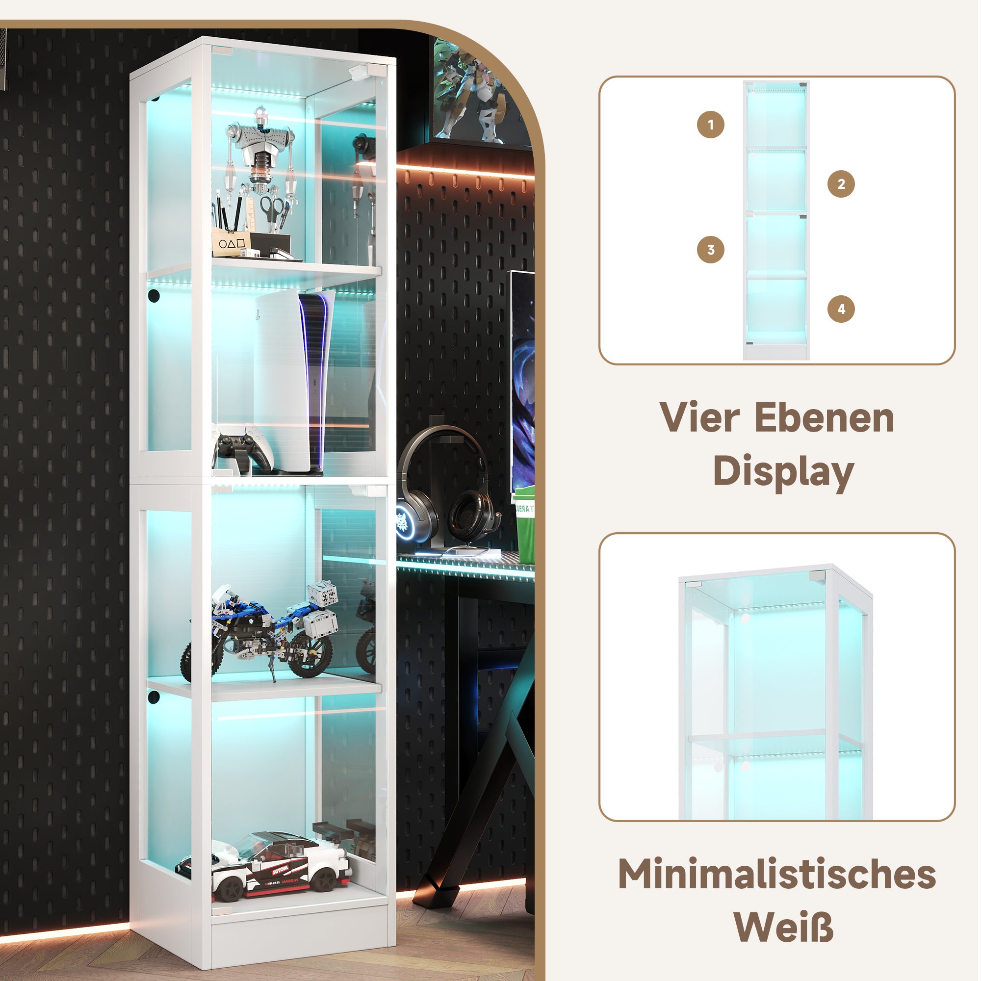 Witryna z 2 drzwiami - 40 x 35 x 170 cm - MDF i szkło - LED sterowane za pomocą aplikacji - Biała - 7