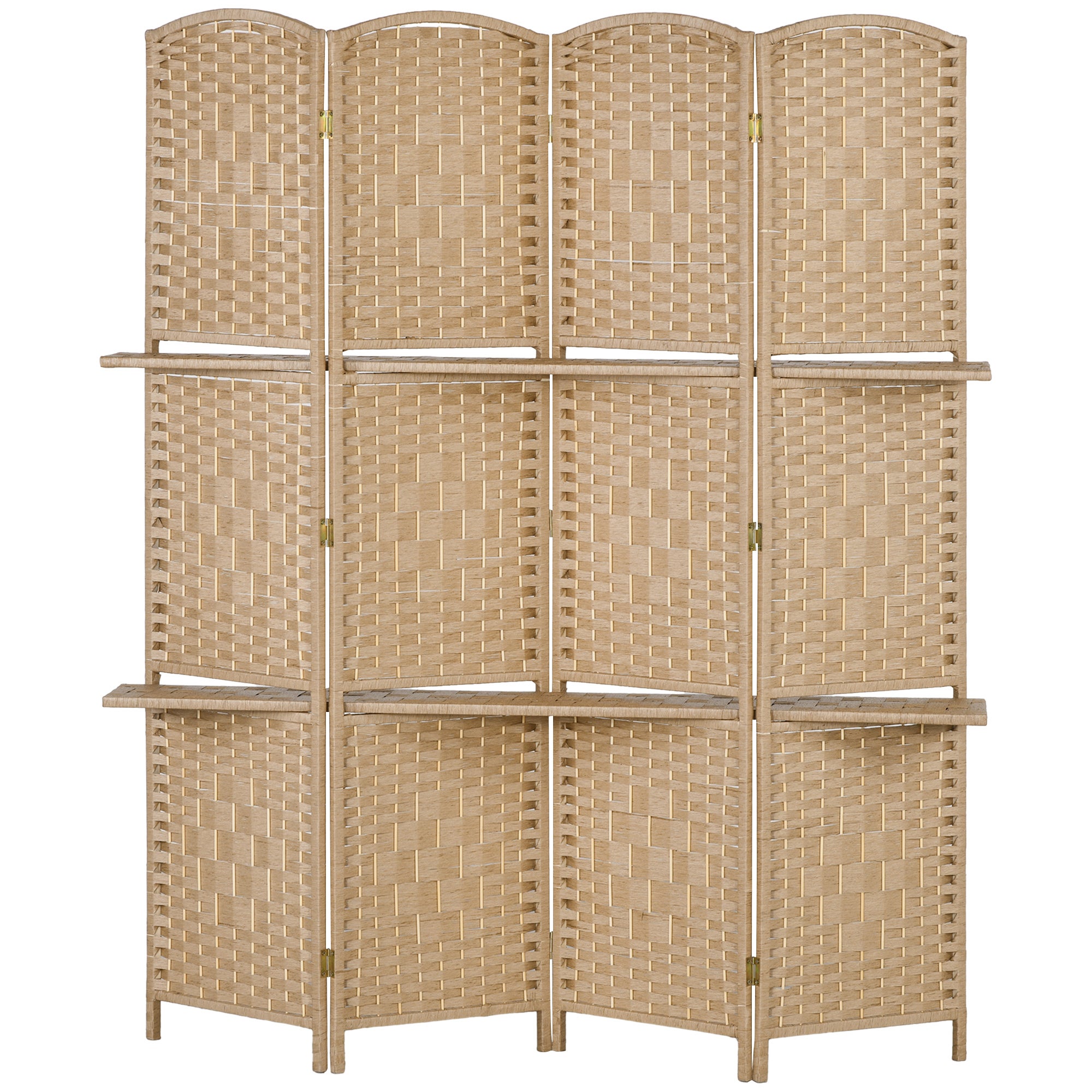 Écran de séparation 160x170 cm naturel de pièce 4 panneaux avec 2 étagères d’exposition pliantes paravent de confidentialité - 2