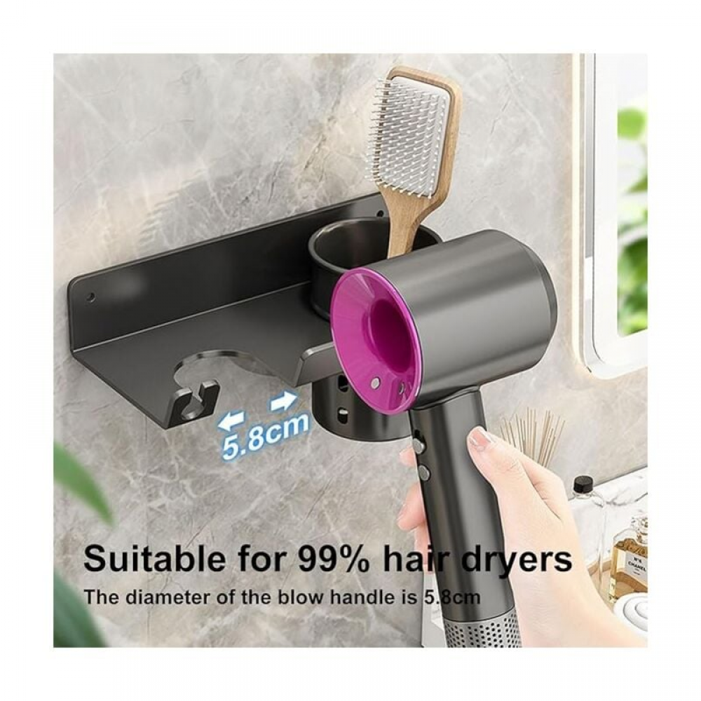 (noir 23x10x4,8cm) Support mural pour sèche-cheveux - Support pour sèche-cheveux de salle de bain - Compatible avec la plupart des sèche-cheveux - Con - 4