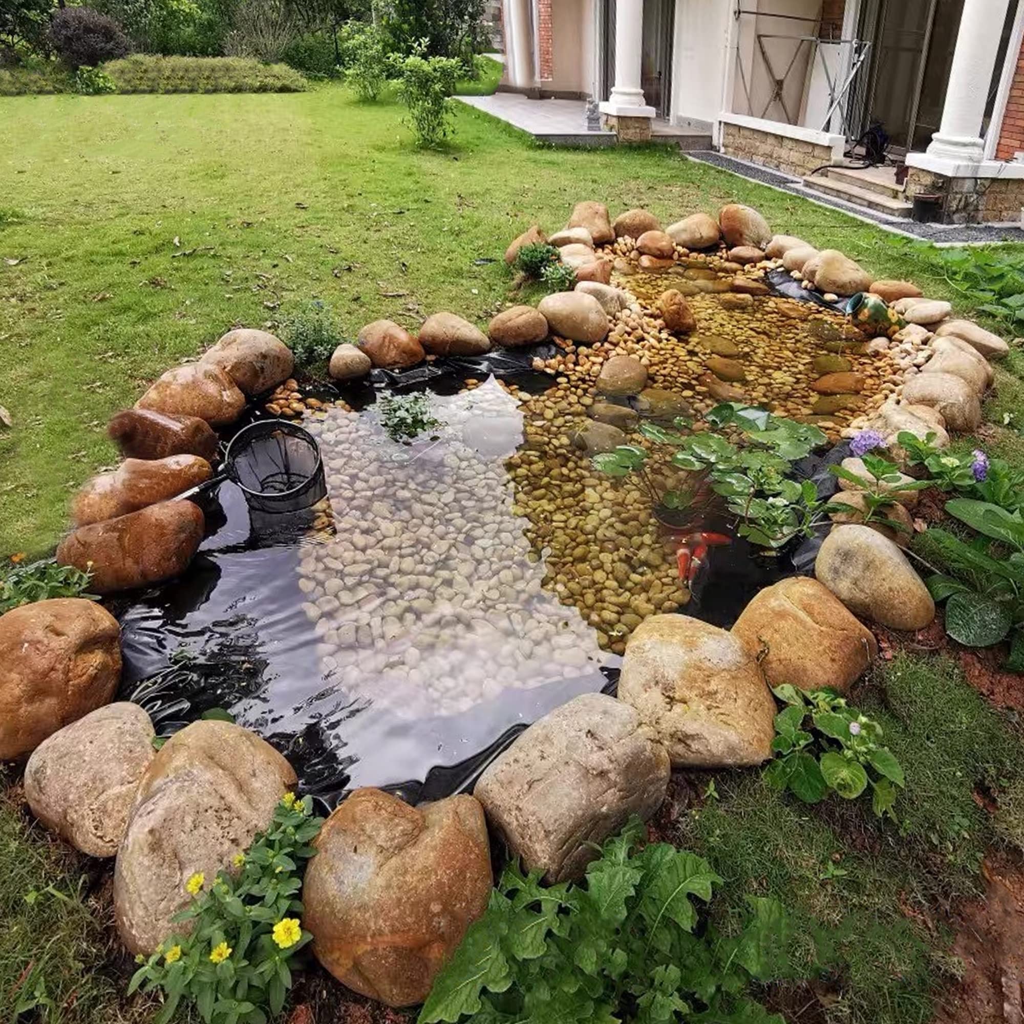 Fodera per laghetto, Fodera per laghetto in HDPE da 20 Mil per laghetti all'aperto, Fodera per laghetto per pesci con flessibilità, 1 x 1 m - 6