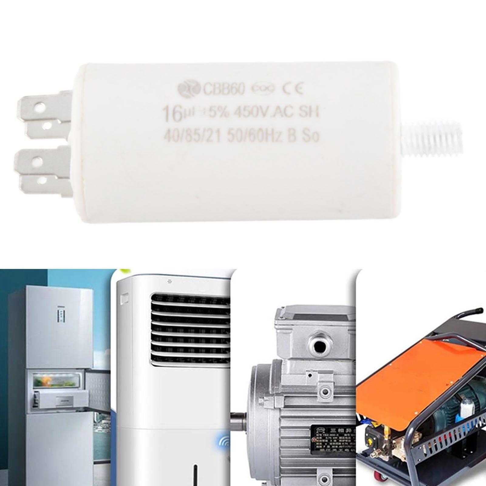 Condensatore di marcia CBB60, condensatore motore a cilindro a doppio inserto per lavatrici ed elettrodomestici, 450 V, 16 uF - 5