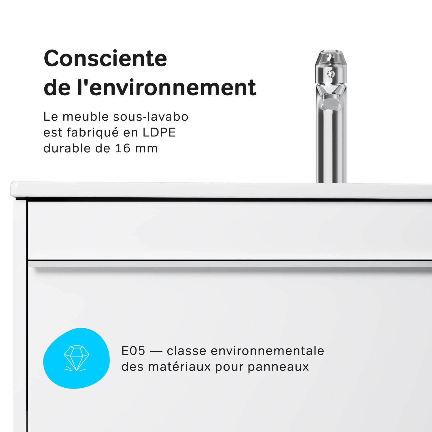 Meuble salle de bains avec Vasque en Céramique Meuble simple vasque suspendu 80 cm avec lavabo intégré, 2 tiroirs, design, Blanc Brillant&nbsp; – AM.PM - 5