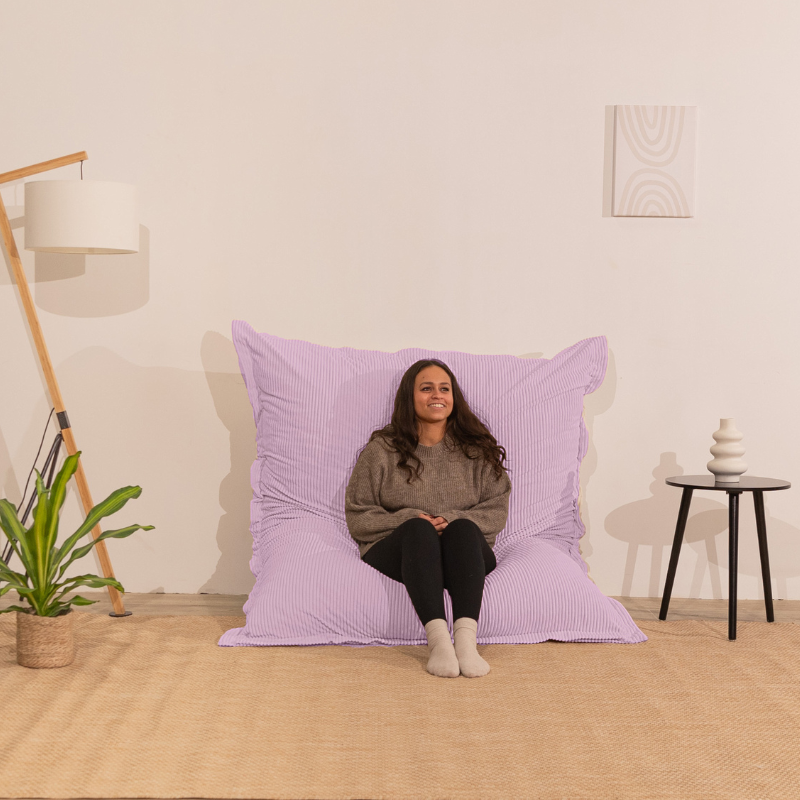 Pouf velours côtelé déhoussable BANANAIR 180 x 140 cm violet parme - 5