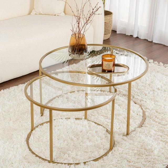 Table basse en verre doré pivotante – Design rectangulaire Clara – Souffle d'Intérieur